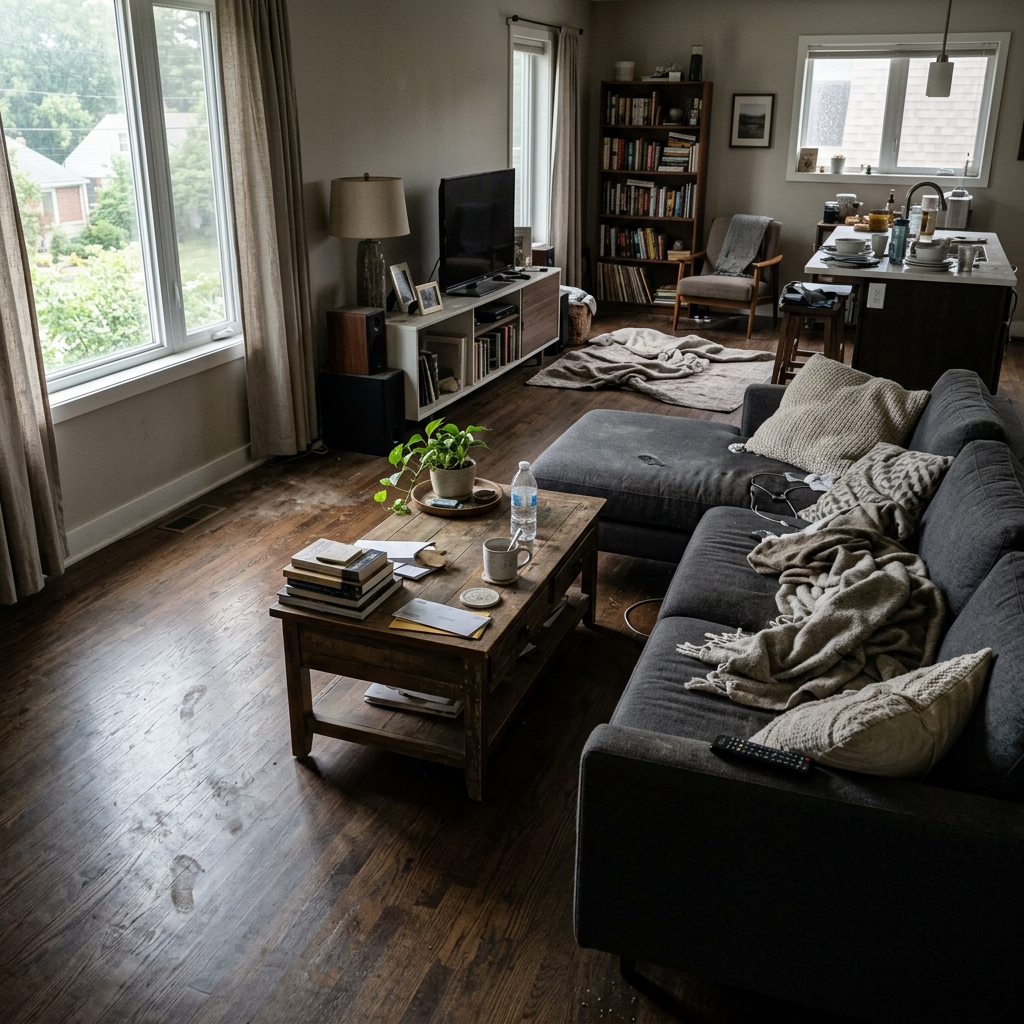 Living room before professional deep cleaning service